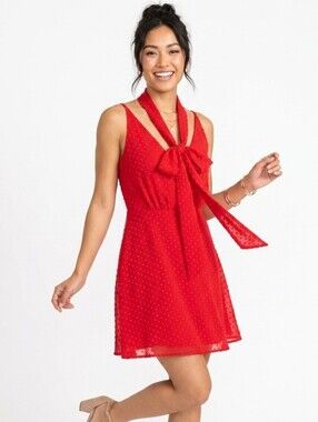 Akira Vibrant Red Swiss Dot Mini Dress